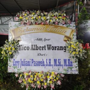 Bunga Papan Duka Cita Putih Kuning Full Flower – Premium