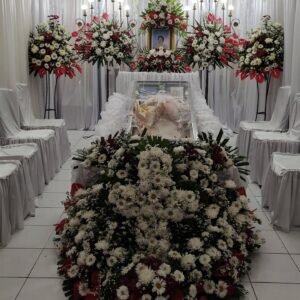 Paket Dekorasi Rumah Duka Red White Elegance – Premium